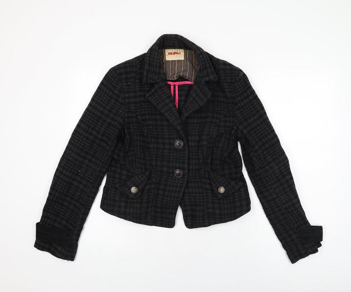Guru Womens Black Geometric Jacket Coat Size L Button