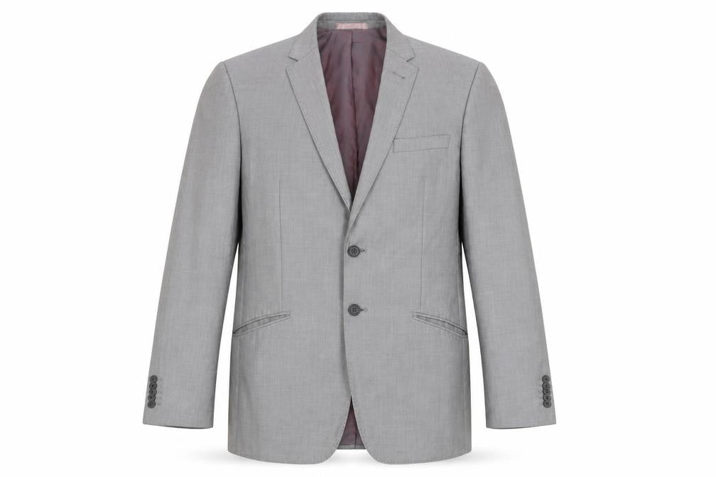 Front view of Butler & Webb men’s grey polyester jacket suit jacket, size 40, regular