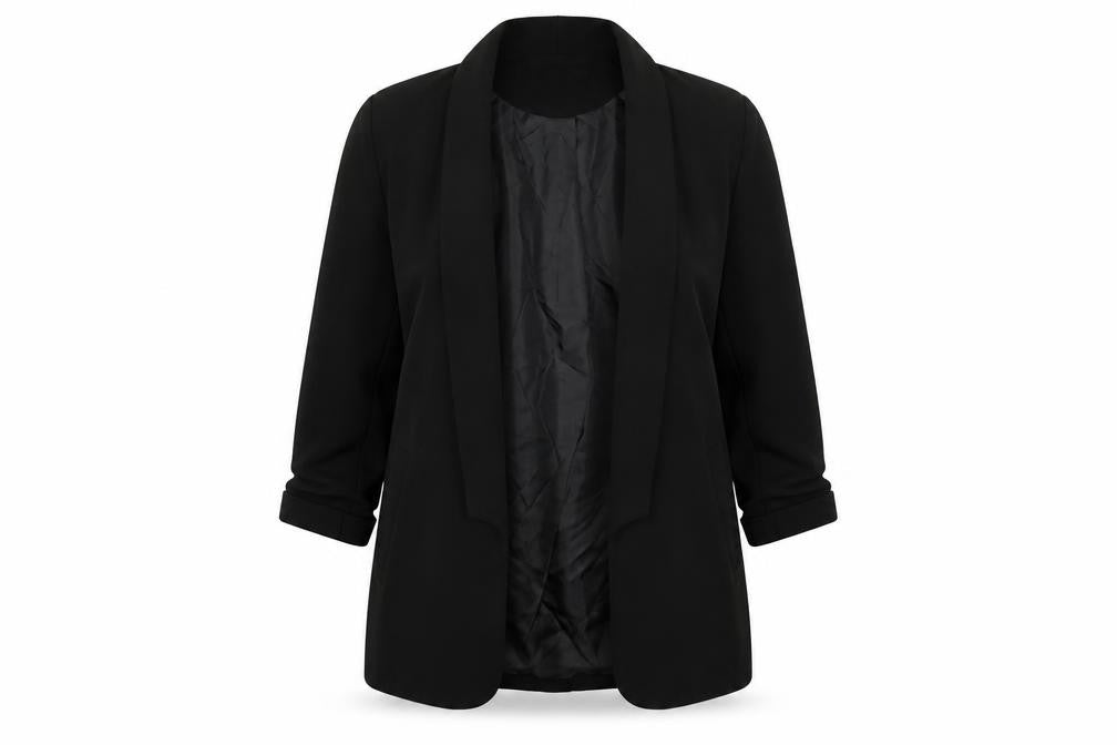 Front view of Boohoo women’s black jacket blazer, size UK 10