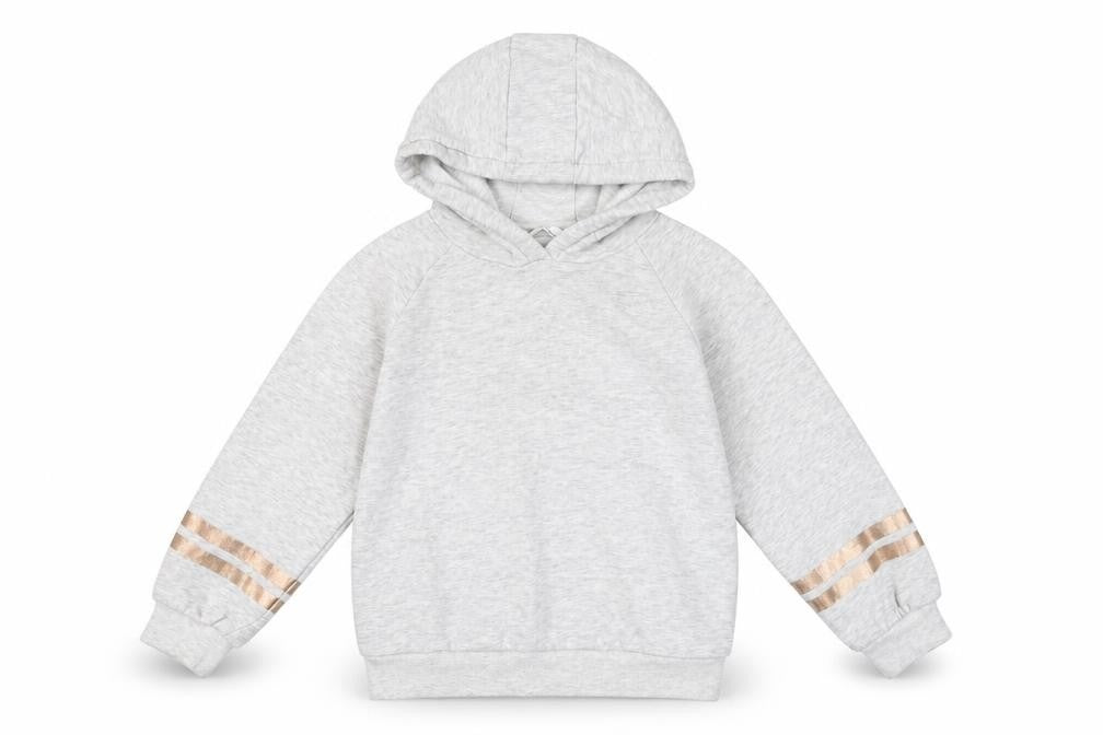 Front view of Marks & Spencer girls’ grey polyester pullover hoodie, size 7-8, years pullover