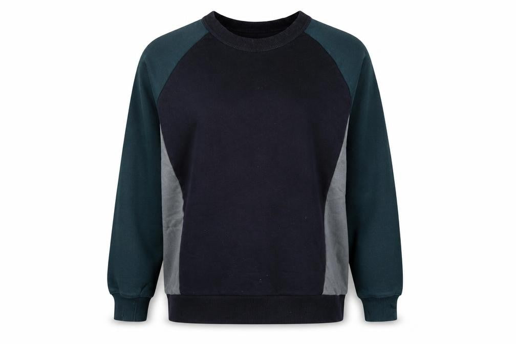 Front view of Zara women’s blue cotton pullover sweatshirt, size L, pullover