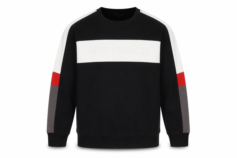 Front view of Beck & Hersey men’s black cotton pullover sweatshirt, size XL