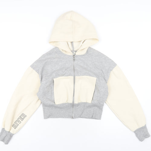 River Island Girls Grey Cotton Full Zip Hoodie Size 11-12 Years Zip