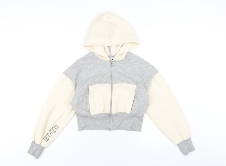 River Island Girls Grey Cotton Full Zip Hoodie Size 11-12 Years Zip