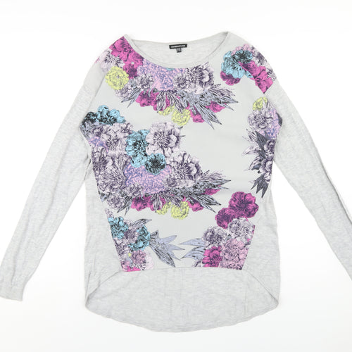 French Connection Womens Grey Floral Viscose Basic T-Shirt Size 10 Round Neck