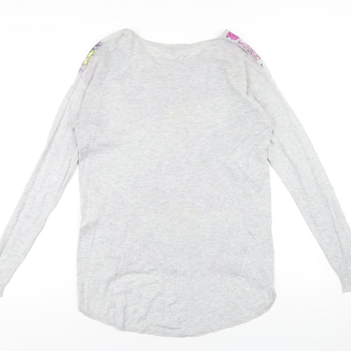 French Connection Womens Grey Floral Viscose Basic T-Shirt Size 10 Round Neck