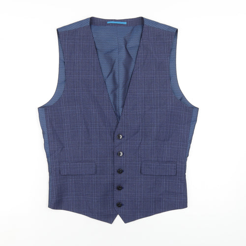 Burton Mens Blue Plaid Polyester Jacket Suit Waistcoat Size M Regular