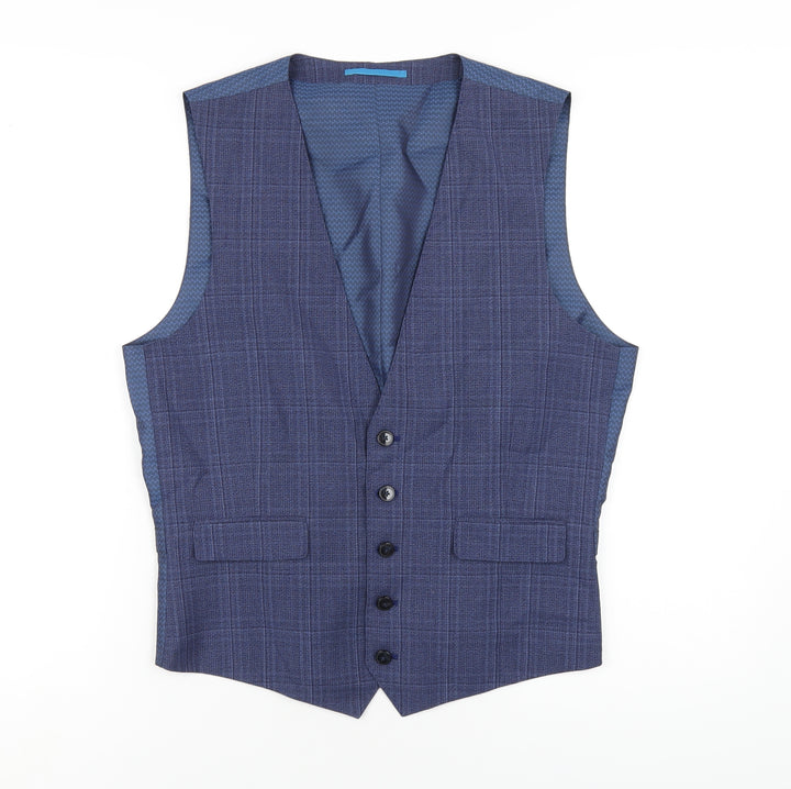 Burton Mens Blue Plaid Polyester Jacket Suit Waistcoat Size M Regular