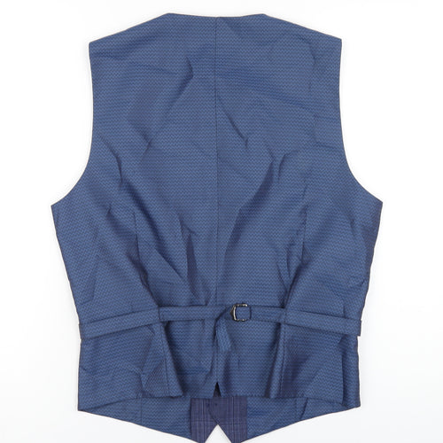 Burton Mens Blue Plaid Polyester Jacket Suit Waistcoat Size M Regular