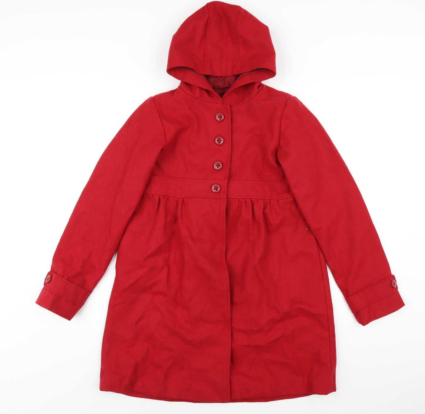 Vertbaudet Girls Red Overcoat Coat Size 11-12 Years Button