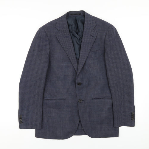 Only Mens Blue Plaid Polyester Jacket Blazer Size 38 Regular