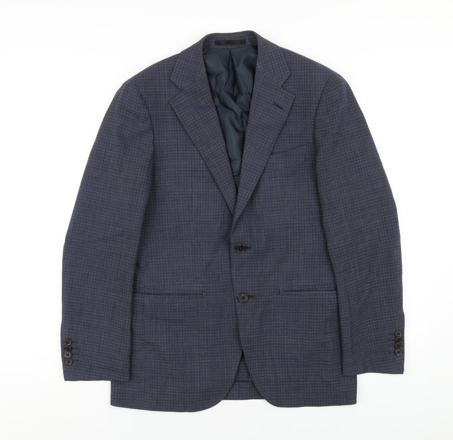 Only Mens Blue Plaid Polyester Jacket Blazer Size 38 Regular