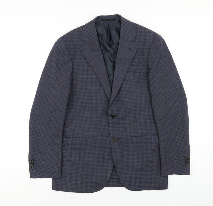 Only Mens Blue Plaid Polyester Jacket Blazer Size 38 Regular