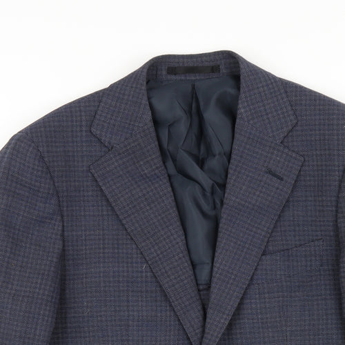 Only Mens Blue Plaid Polyester Jacket Blazer Size 38 Regular