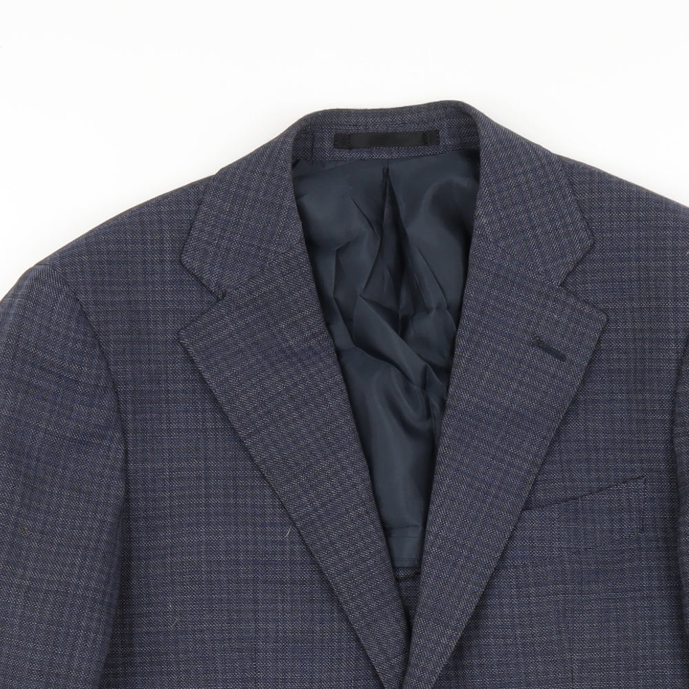 Only Mens Blue Plaid Polyester Jacket Blazer Size 38 Regular