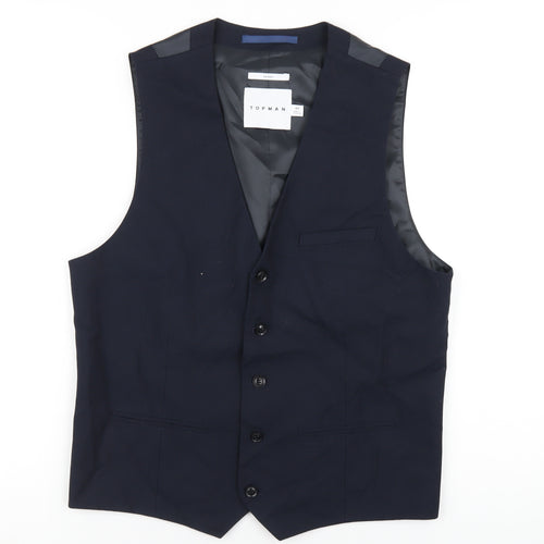 Topman Mens Blue Polyester Jacket Suit Waistcoat Size 40 Regular