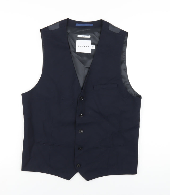 Topman Mens Blue Polyester Jacket Suit Waistcoat Size 40 Regular