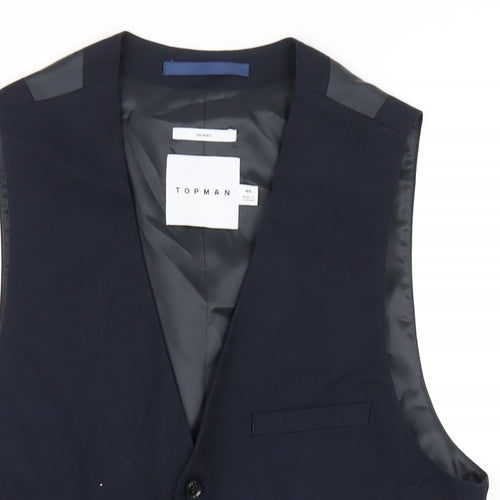 Topman Mens Blue Polyester Jacket Suit Waistcoat Size 40 Regular