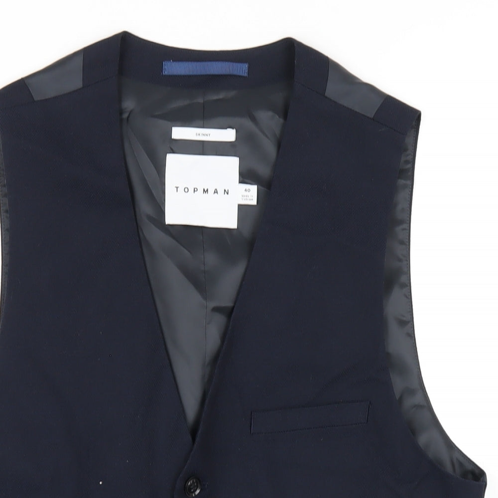 Topman Mens Blue Polyester Jacket Suit Waistcoat Size 40 Regular