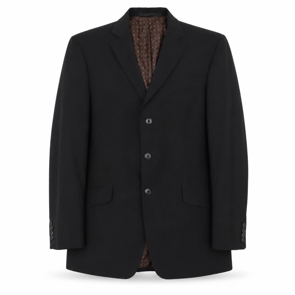 Front view of Marks & Spencer men’s black polyester jacket blazer, size 40, regular