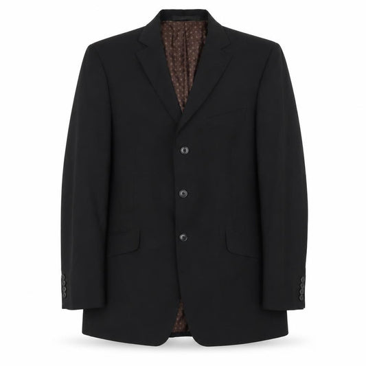 Front view of Marks & Spencer men’s black polyester jacket blazer, size 40, regular