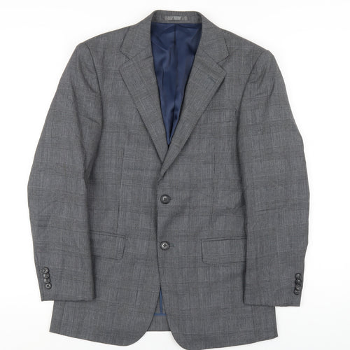 Elefit Mens Grey Plaid Polyester Jacket Blazer Size 38 Regular