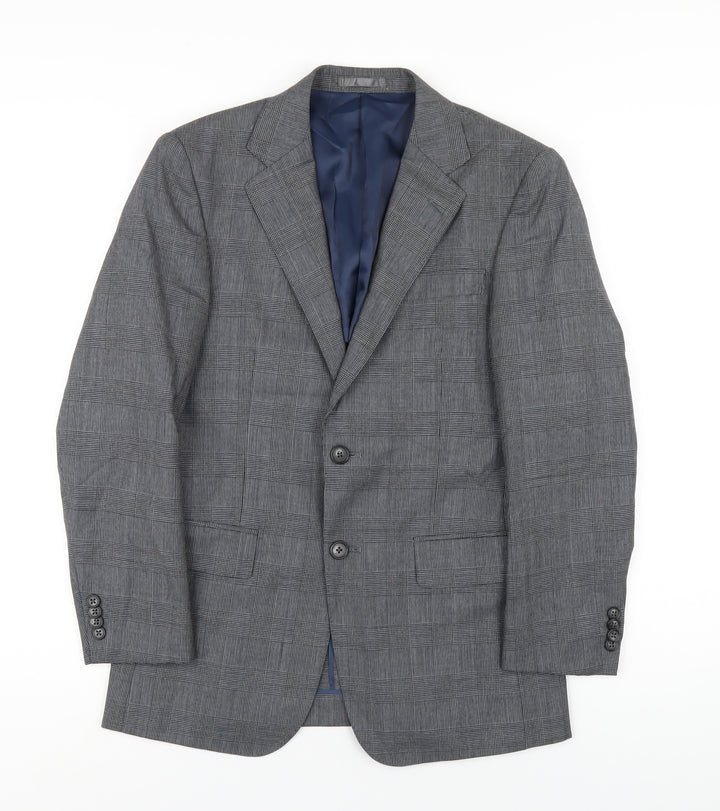 Elefit Mens Grey Plaid Polyester Jacket Blazer Size 38 Regular