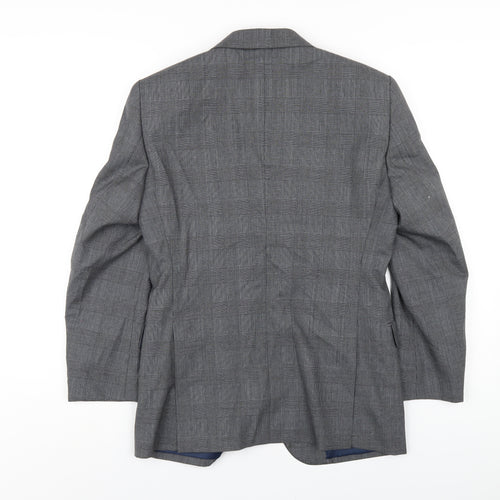 Elefit Mens Grey Plaid Polyester Jacket Blazer Size 38 Regular
