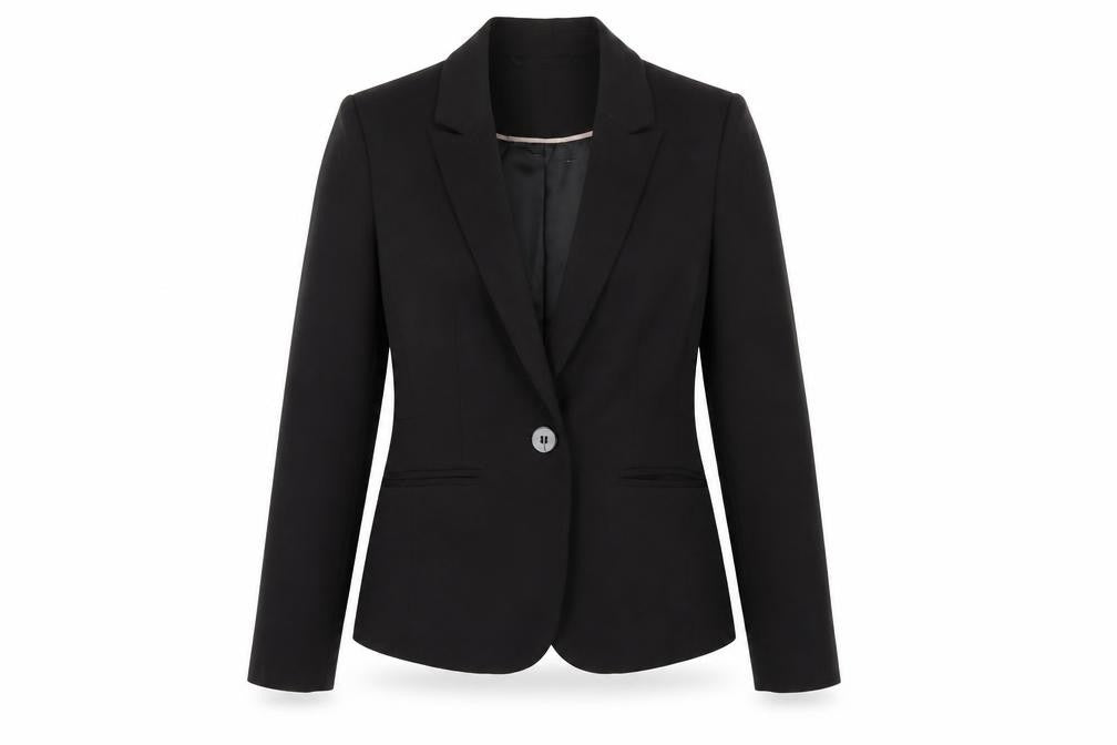 Front view of Dorothy Perkins women’s black polyester jacket blazer, size UK 6