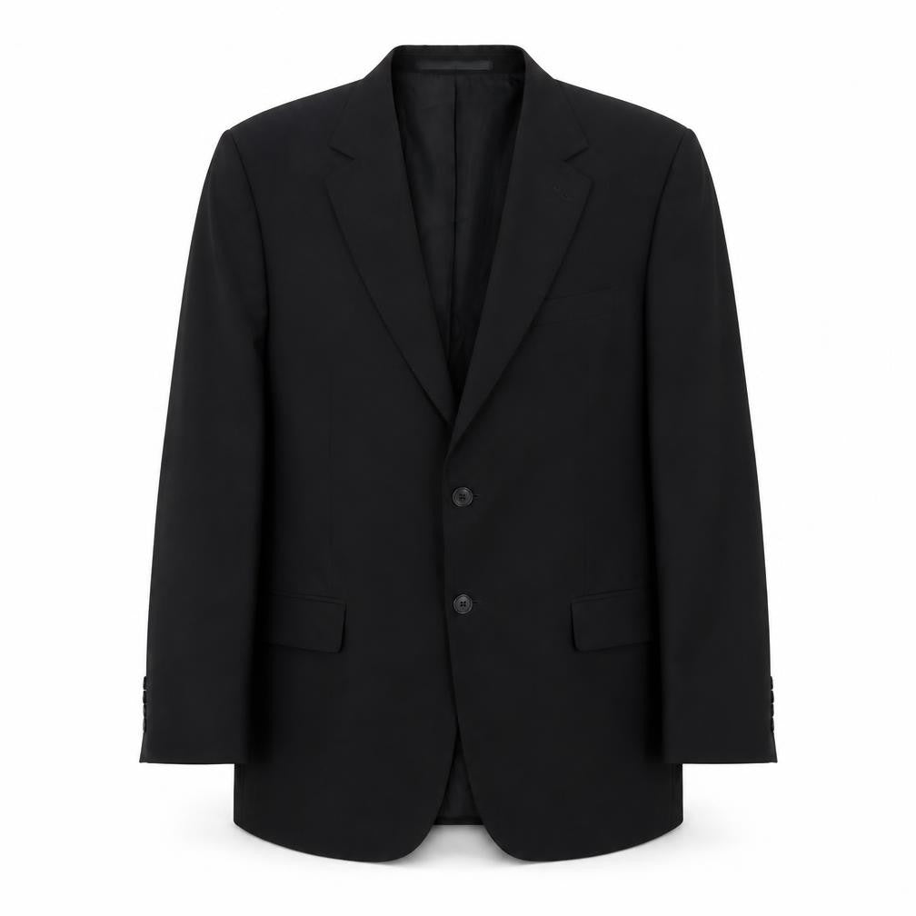 Front view of Marks & Spencer men’s black polyester jacket blazer, size 42, regular