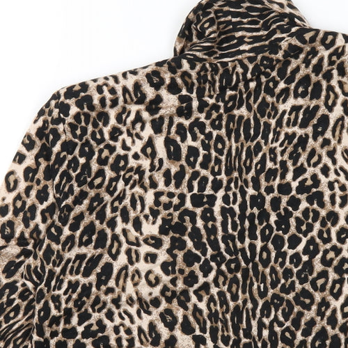 Marks and Spencer Womens Brown V-Neck Animal Print Viscose Cardigan Jumper Size 12 - Leopard Print