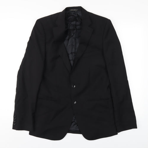 Zara Mens Black Polyester Jacket Blazer Size 38 Regular
