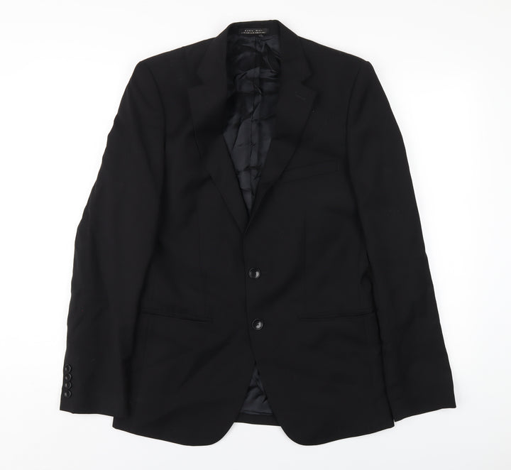 Zara Mens Black Polyester Jacket Blazer Size 38 Regular