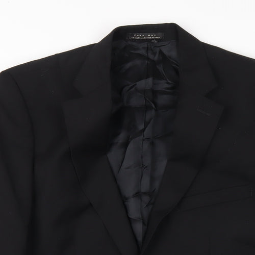 Zara Mens Black Polyester Jacket Blazer Size 38 Regular