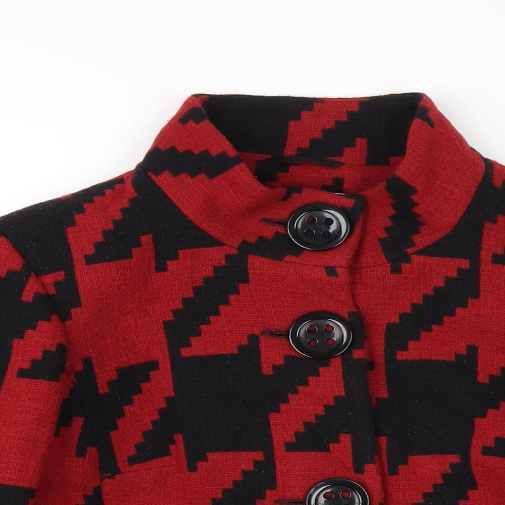 Marks and Spencer Womens Red Geometric Jacket Coat Size 10 Button