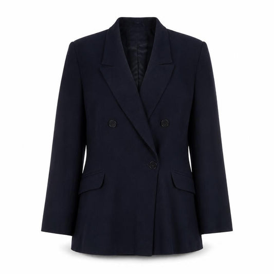 Front view of BHS women’s blue polyester jacket blazer, size UK 14