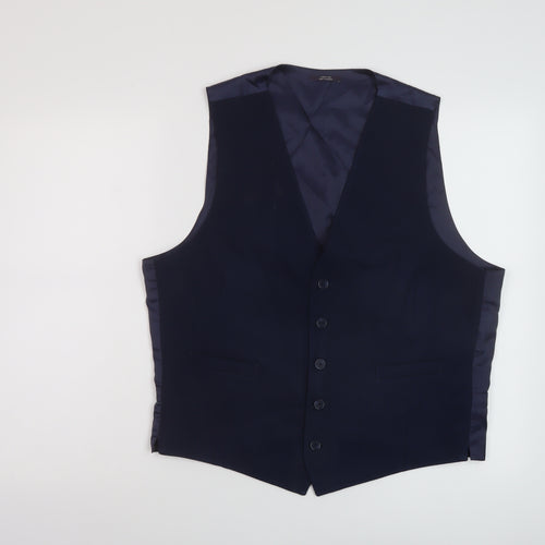Marks and Spencer Mens Blue Wool Jacket Suit Waistcoat Size L Regular