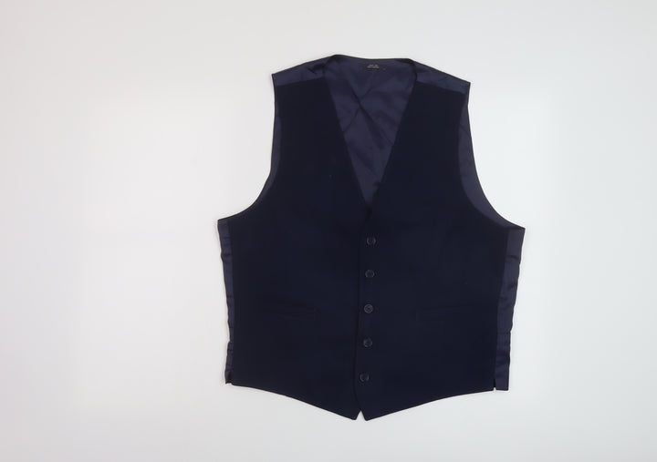 Marks and Spencer Mens Blue Wool Jacket Suit Waistcoat Size L Regular