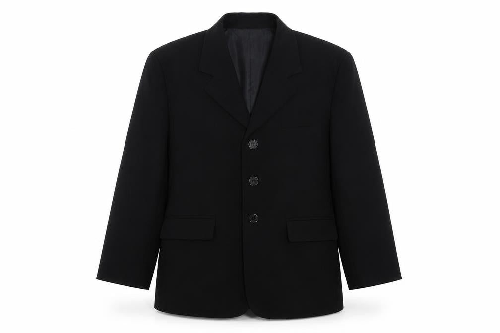 Front view of VivaKi women’s black jacket, size UK 8, button