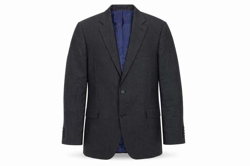 Front view of John Lewis men’s grey wool jacket suit jacket, size 42, regular