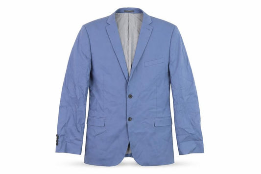 Front view of Next men’s blue cotton jacket suit jacket, size 46, regular