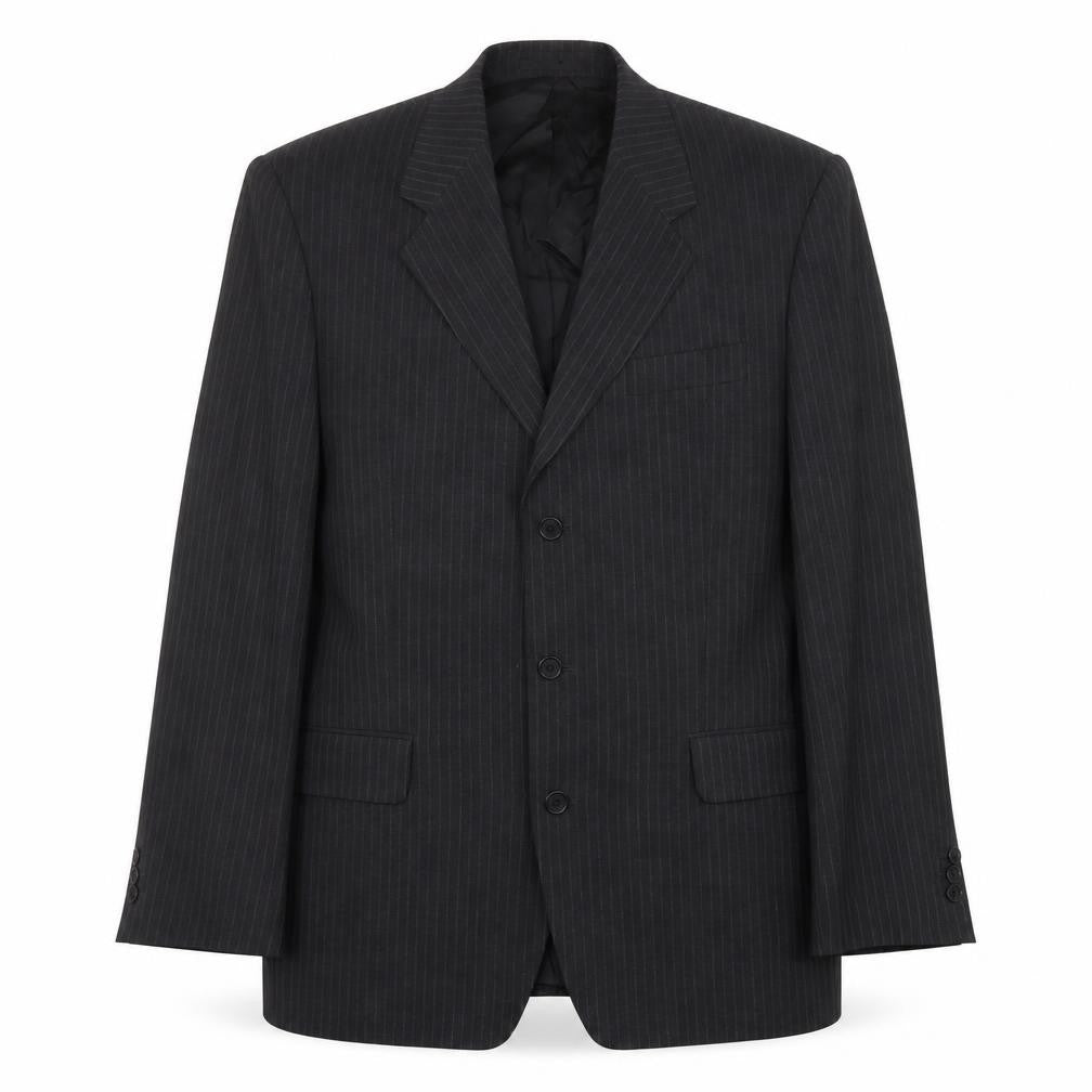 Front view of Carveste men’s grey striped polyester jacket suit jacket, size 42, regular