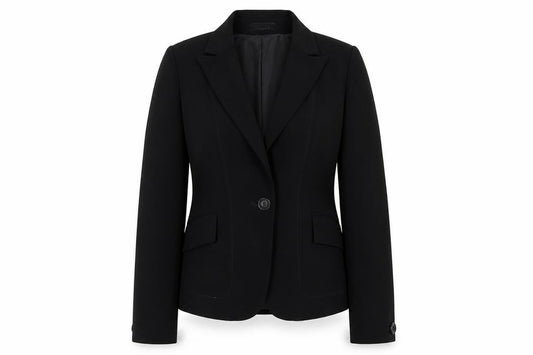 Front view of Marks & Spencer women’s black jacket, size UK 10, button