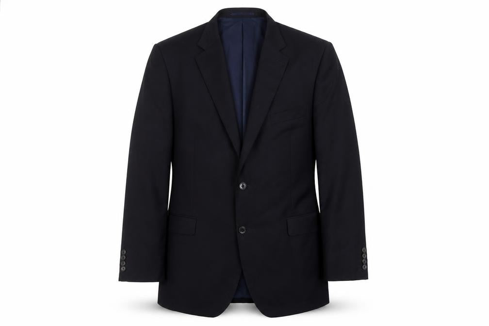 Front view of Marks & Spencer men’s black polyester jacket suit jacket, size 44, regular