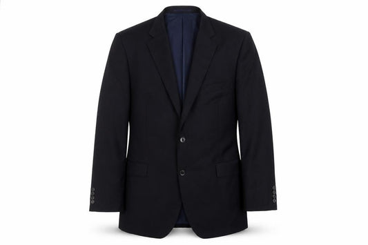 Front view of Marks & Spencer men’s black polyester jacket suit jacket, size 44, regular