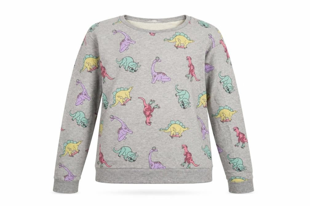 Front view of H&M women’s grey geometric cotton pullover sweatshirt, size L, pullover
