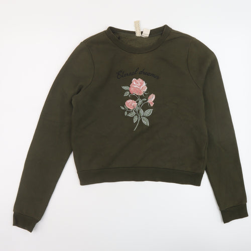 H&M Womens Green Cotton Pullover Sweatshirt Size S Pullover - Vintage
