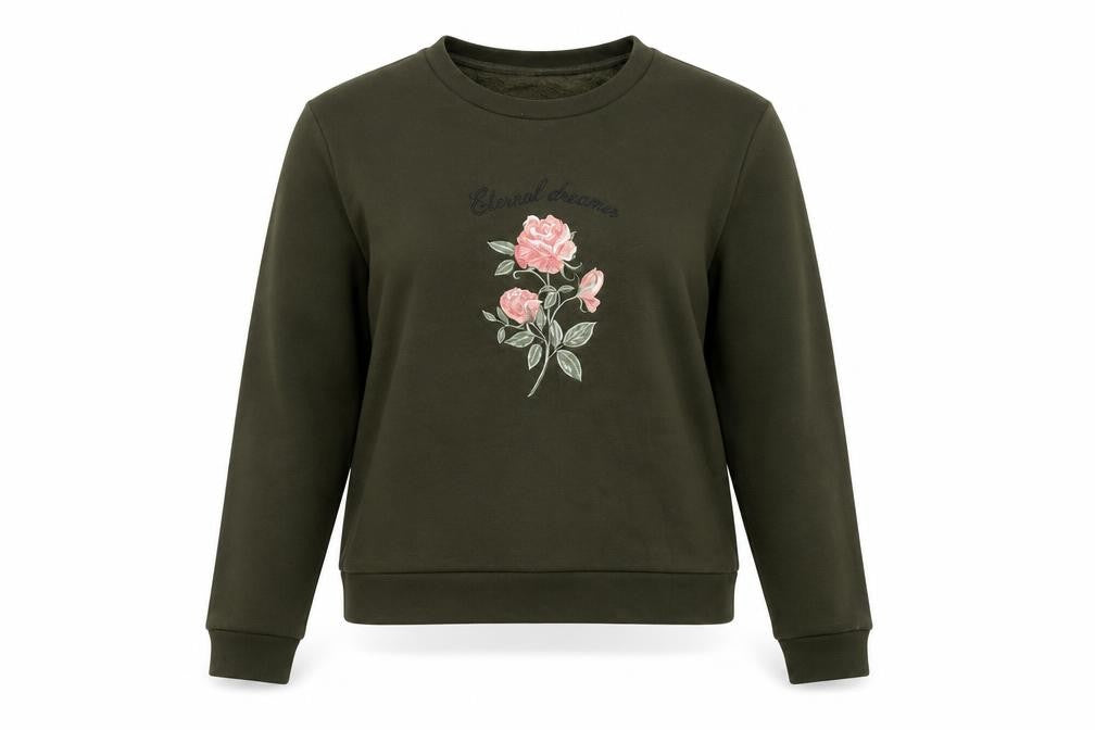 Front view of H&M women’s green cotton pullover sweatshirt, size S, pullover - vintage