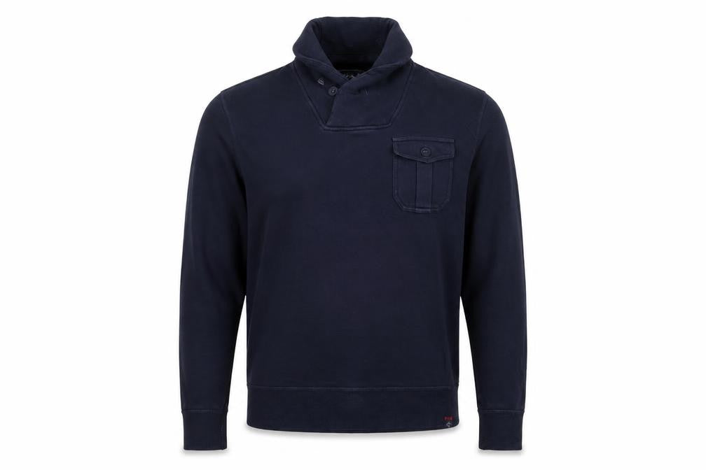 Front view of Grayers men’s blue cotton pullover sweatshirt, size L