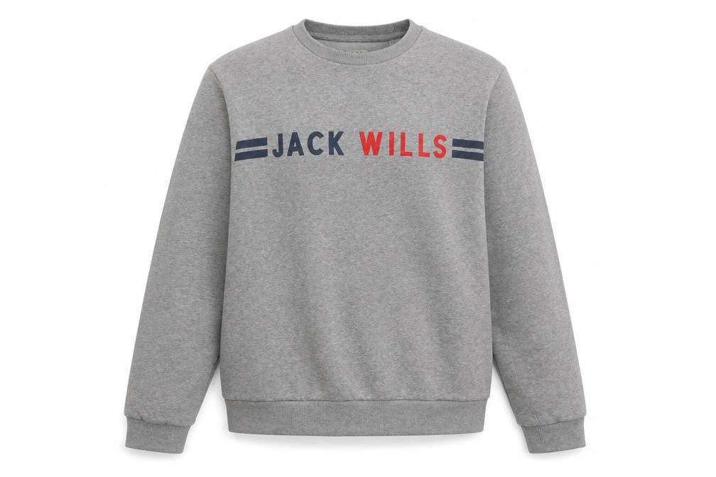 Front view of Jack Wills women’s grey cotton pullover sweatshirt, size S, pullover